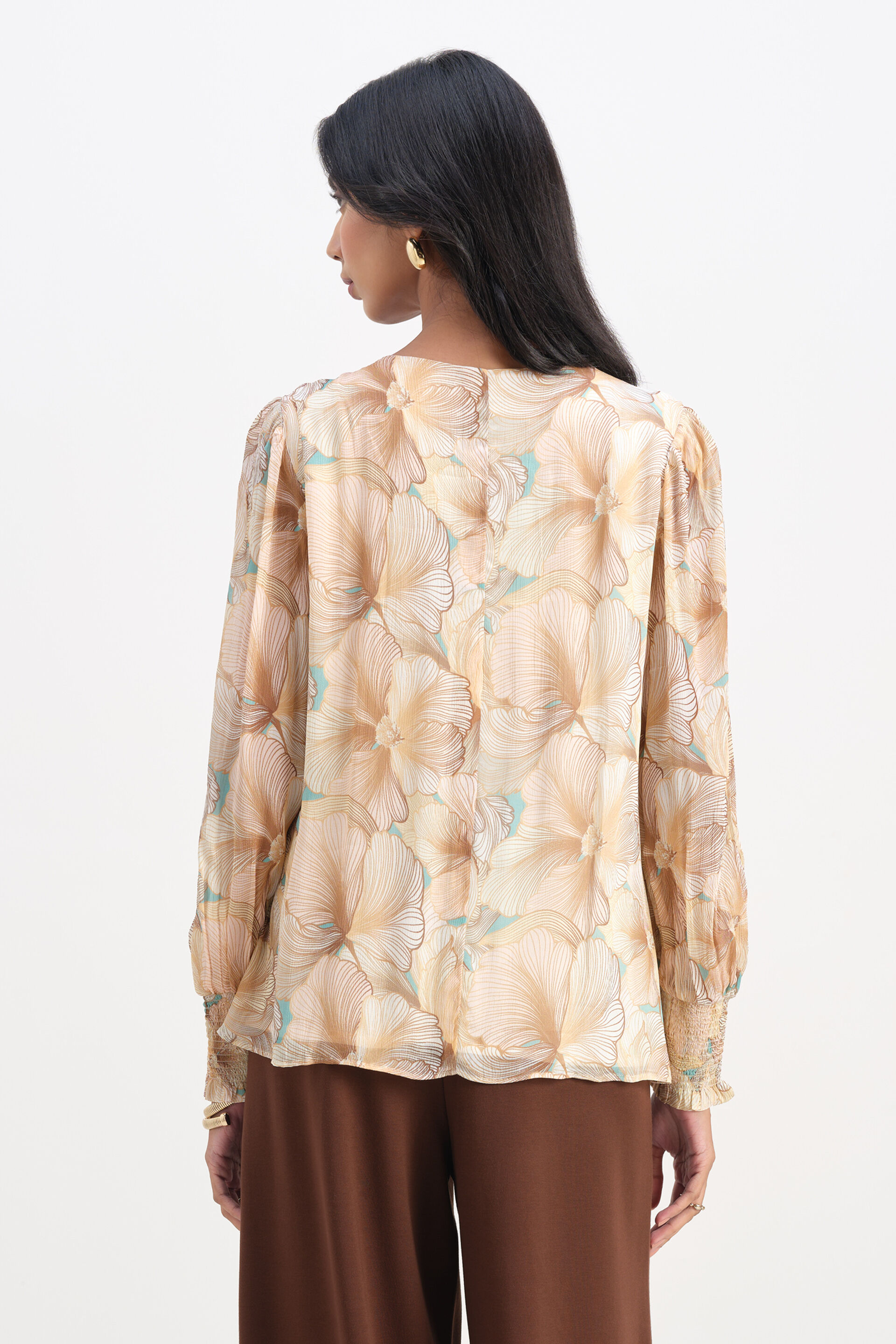 Sandstone Smocked Top, Beige, image 6